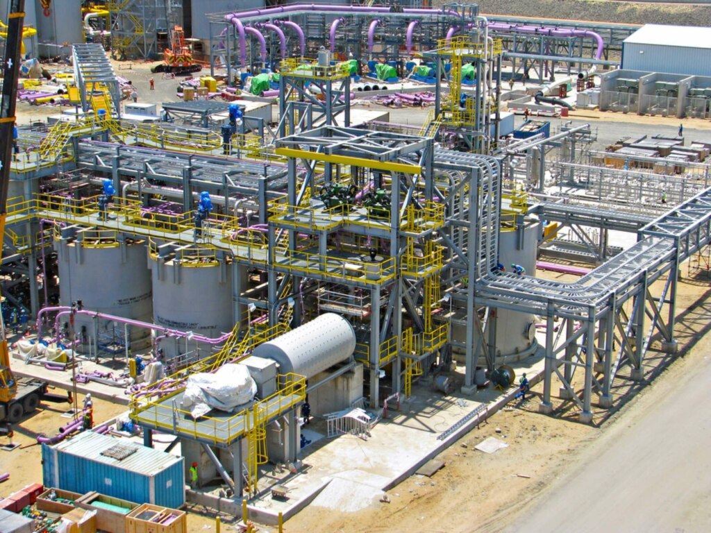 An aerial view of a large industrial plant.